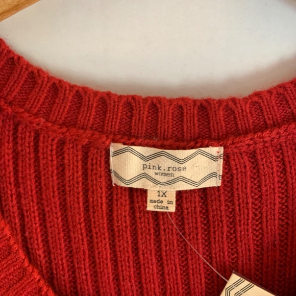 Cottagecore Sweater dress by, Pink Rose, size 1X long red cable knit - Picture 6 of 16
